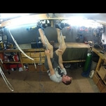 Watch this man walk on the ceiling with his homemade Magneto shoes