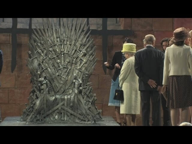 Queen of England pays visit to other fancy chair on Game Of Thrones set