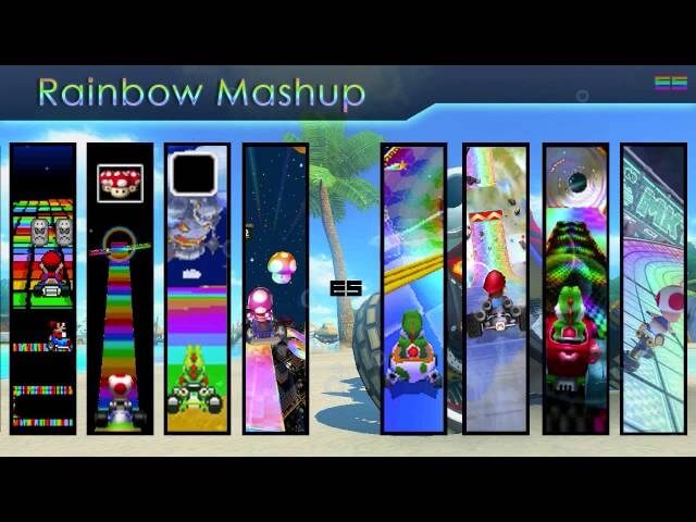 There’s a mash-up of the Rainbow Road themes from all 8 Mario Karts