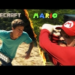 Mario and the Minecraft guy battle with swords and shells in a new video