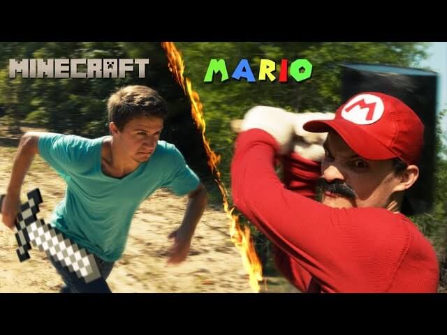 Mario and the Minecraft guy battle with swords and shells in a new video