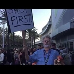 “George Lucas” protests Star Wars Celebration, crashes The Force Awakens set