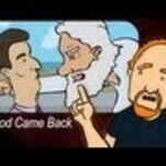 An animated Louis CK hollers at dumb white people