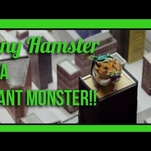 Watch a tiny hamster wreck a tiny city and eat tiny helicopters, Godzilla style