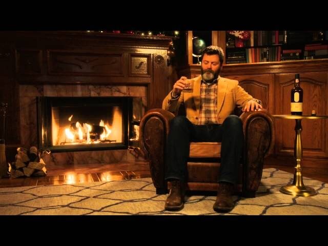 Here’s 45 minutes of Nick Offerman drinking whisky in front of a fire