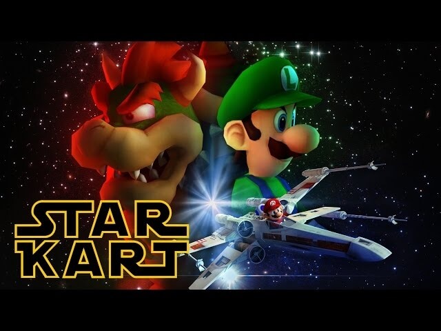 Mario pilots an X-Wing in this Star Wars and Mario Kart mashup