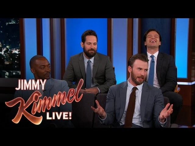 Captain America’s Civil War squad drops by Kimmel to share a clip and some trivia