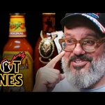 Watch David Cross wound himself with increasingly brutal hot wings