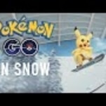 A giant Pikachu shows off some surprising snowboarding skills