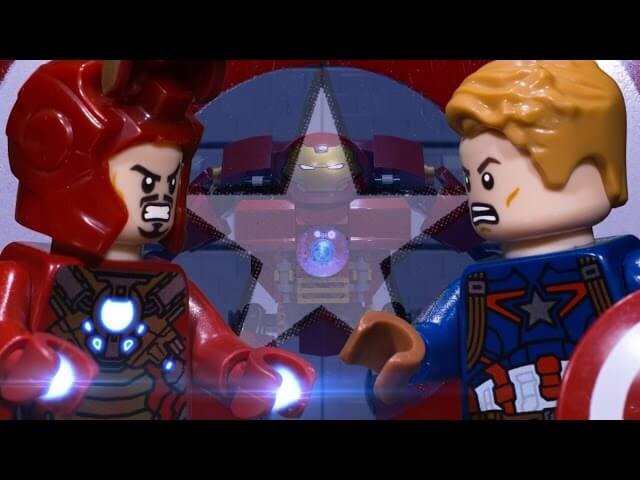 Captain America and Iron Man duke it out Lego style