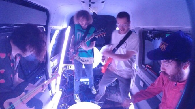 Watch Anamanaguchi play songs in a moving vehicle though the streets of Chicago