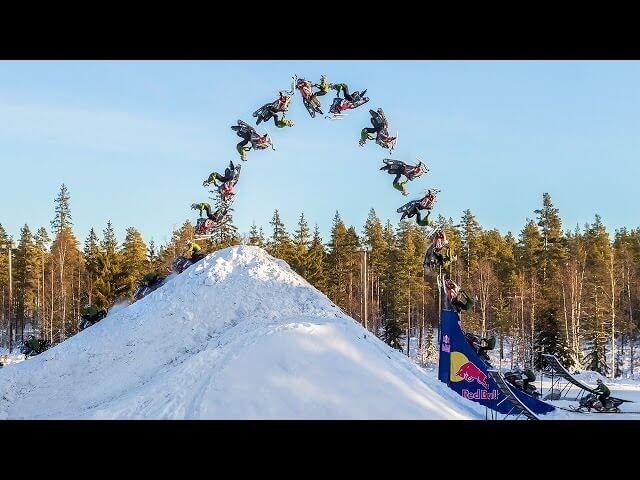 You will never know happiness like this man landing a double backflip on a snowmobile