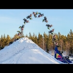 You will never know happiness like this man landing a double backflip on a snowmobile