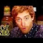 Watch Thomas Middleditch ham it up while eating wings