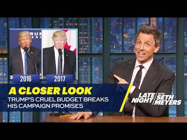 Seth Meyers takes a closer look at the ugly footrace between Trump’s scandals and his budget