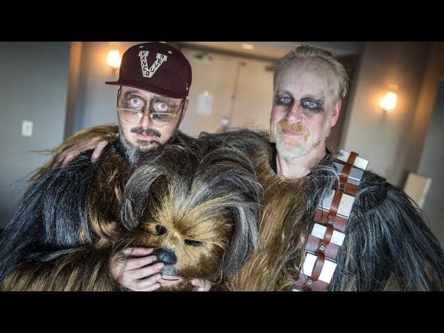 See John Hodgman and Adam Savage go incognito as a pair of Chewbaccas