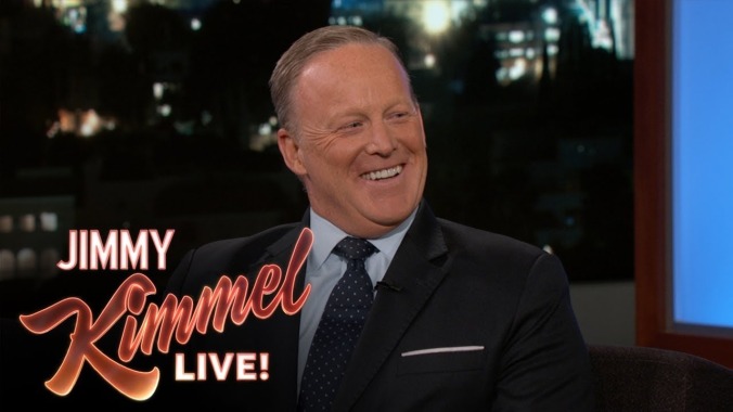 Sean Spicer goes on Kimmel Live! to defend Donald Trump, the guy who fired him