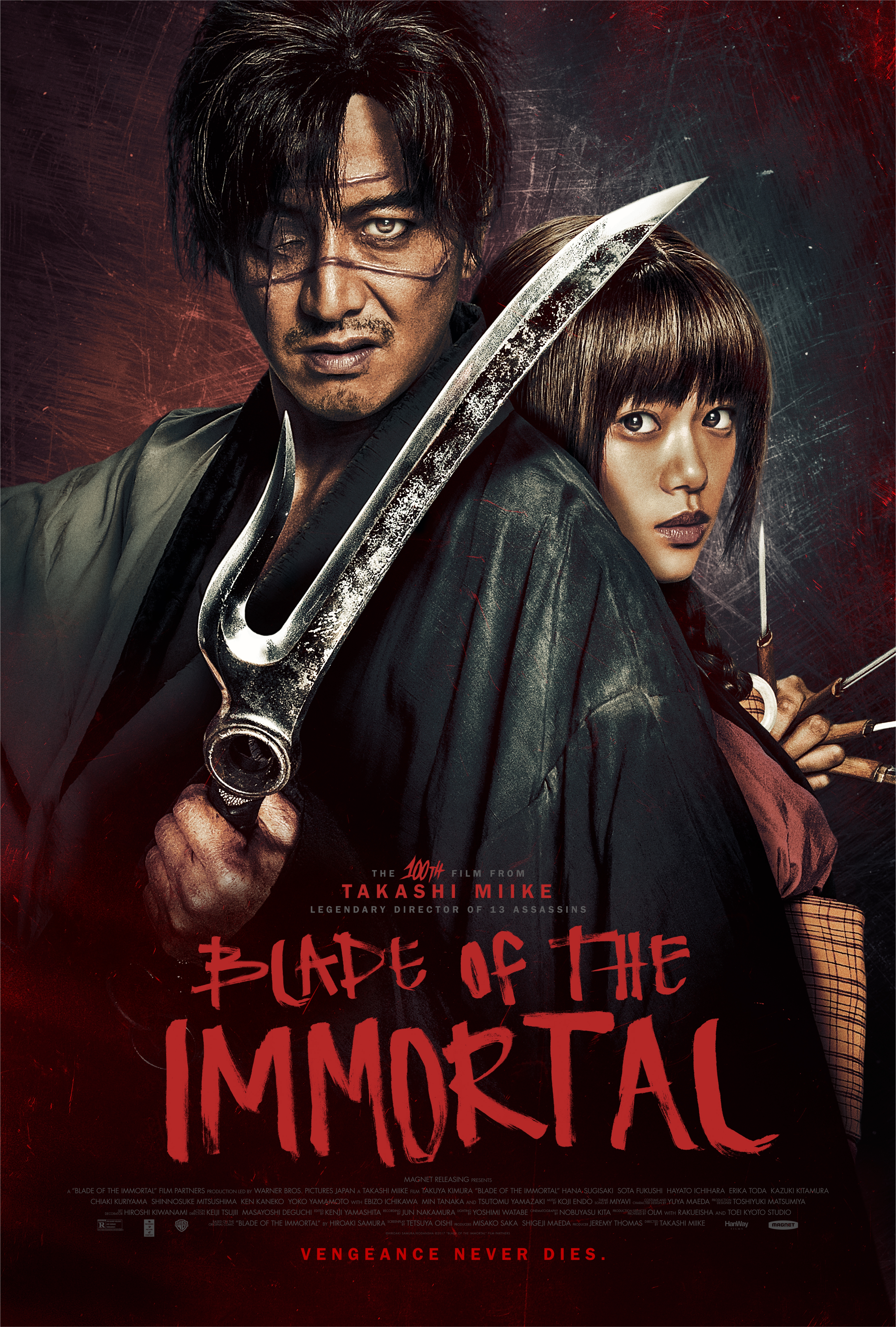 Takashi Miike rings in 100 movies with the garish, gory comic-book fun of Blade Of The Immortal