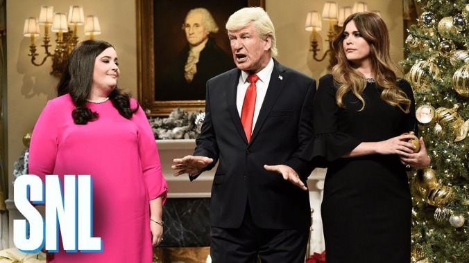 Alec Baldwin's Donald Trump returns to SNL, bringing holiday hate with his "tree of shame"