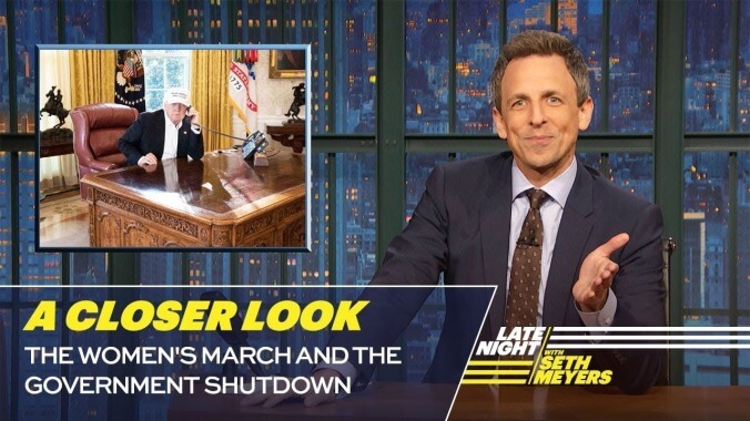 A tongue-twisting Seth Meyers navigates the depths of Donald Trump's ignorance on Late Night