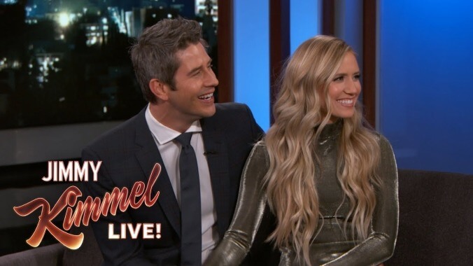 Jimmy Kimmel tests the resolve of The Bachelor's Arie and his second first choice, Lauren 