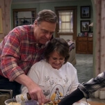 The opening credits for the new Roseanne are still going around that same old kitchen table