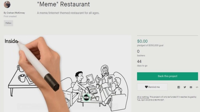 Someone tried to Kickstart a "meme restaurant," got death threats almost instantly