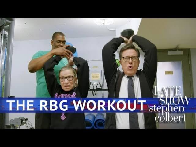 Working out with Ruth Bader Ginsburg, Stephen Colbert gets the verdict in "RBG v. Kicking Ass" 