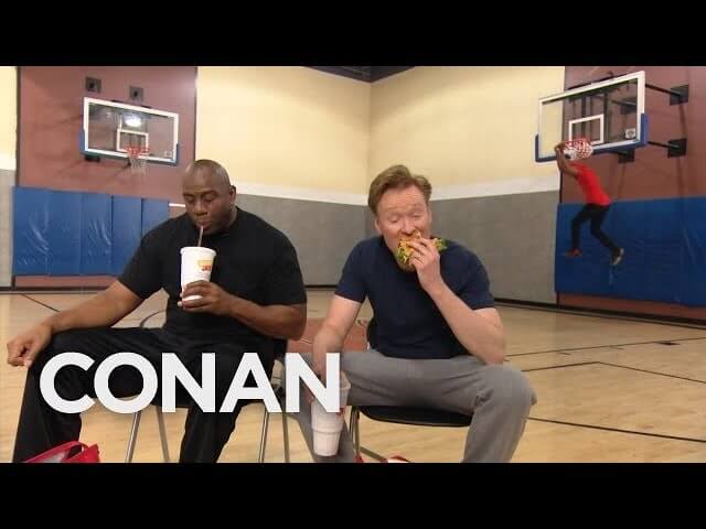 Conan O'Brien reignites the Celtics-Lakers rivalry with the help of Magic Johnson—and Larry Bird's face