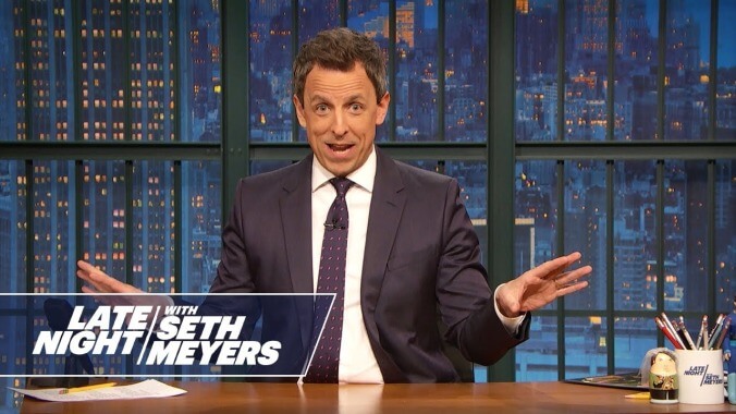 On Late Night, an emotional Seth Meyers relates the twisting tale of his new son's arrival 