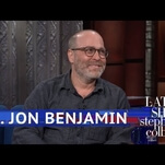 On The Late Show, H. Jon Benjamin succeeds in cracking up Stephen Colbert with his failed threesome 