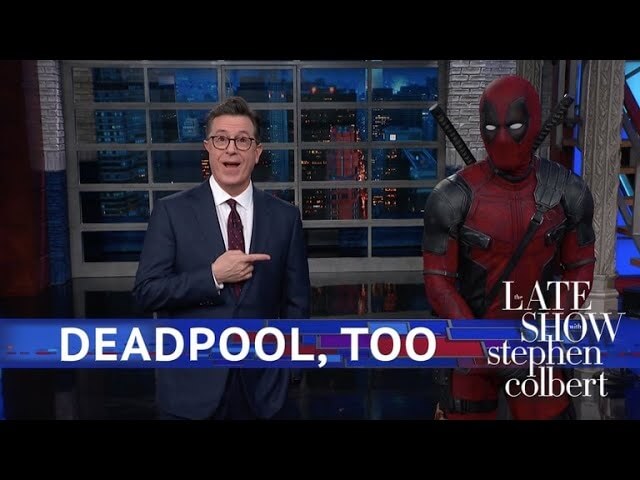 Deadpool leaps into The Late Show’s continuity to take over Stephen Colbert’s Trump jokes