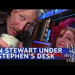 Jon Stewart returns to (the underside of) the late-night desk on The Late Show