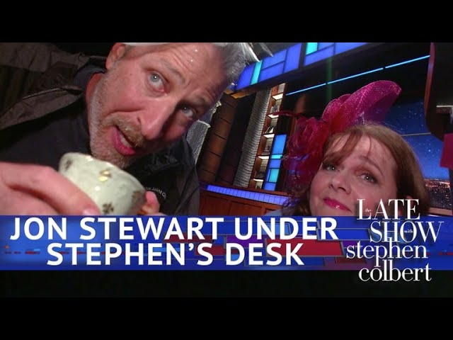 Jon Stewart returns to (the underside of) the late-night desk on The Late Show