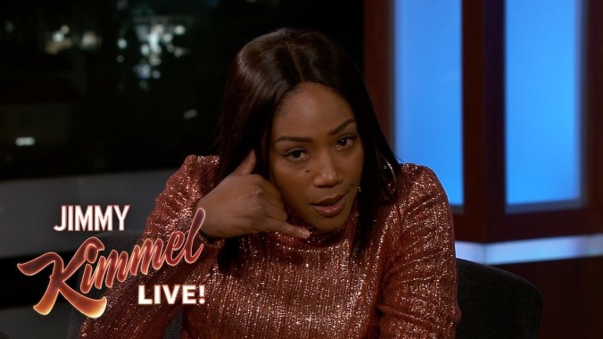 Tiffany Haddish tells Jimmy Kimmel she is not kidding about her very specific Leo DiCaprio roleplay