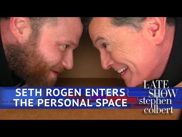 Seth Rogen regales The Late Show with his adventures in Trumpland, hotboxes Stephen Colbert