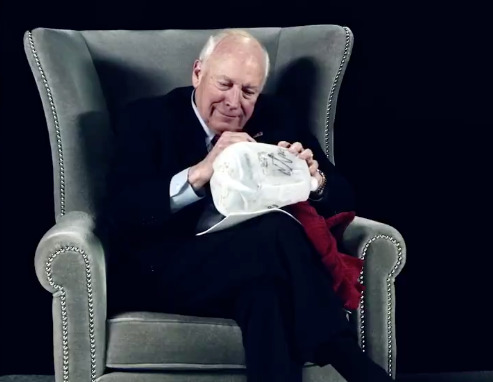 Watch Dick Cheney sign a waterboard kit on Sacha Baron Cohen's new show 