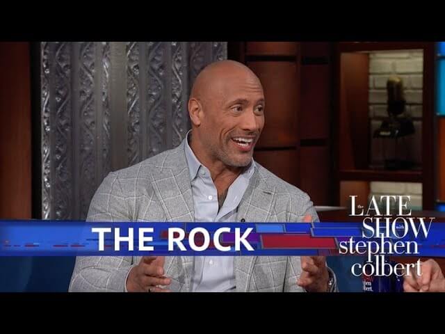 On The Late Show, Dwayne Johnson sings, does shots, eyebrow wrestles, and talks Rock 2020