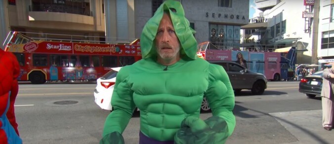 Jon Stewart is keeping busy cosplaying The Incredible Hulk on Hollywood Boulevard