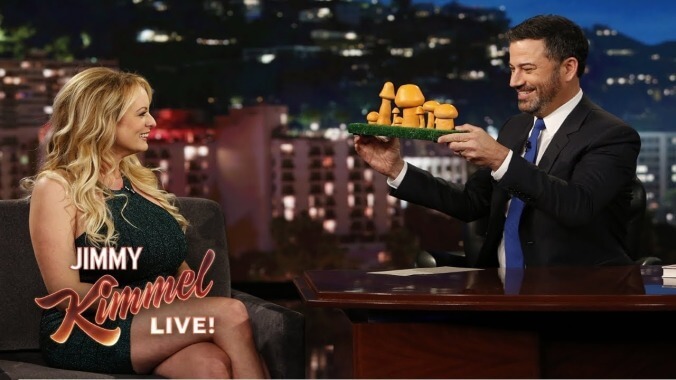 Sarah Paulson can't tear herself away from Stormy Daniels' Trump tales on Jimmy Kimmel Live!