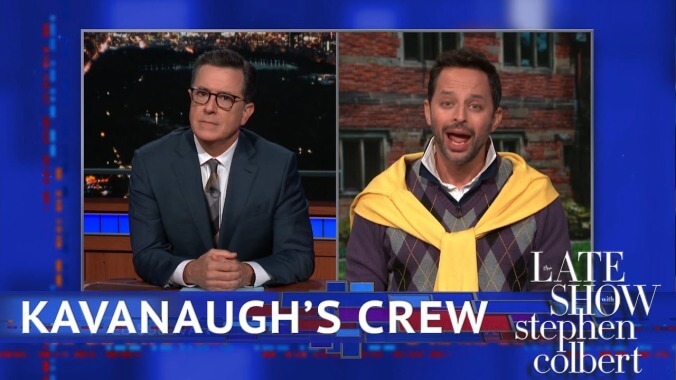 Nick Kroll is Brett Kavanaugh's drinking buddy as Stephen Colbert gets to the bottom of boofing