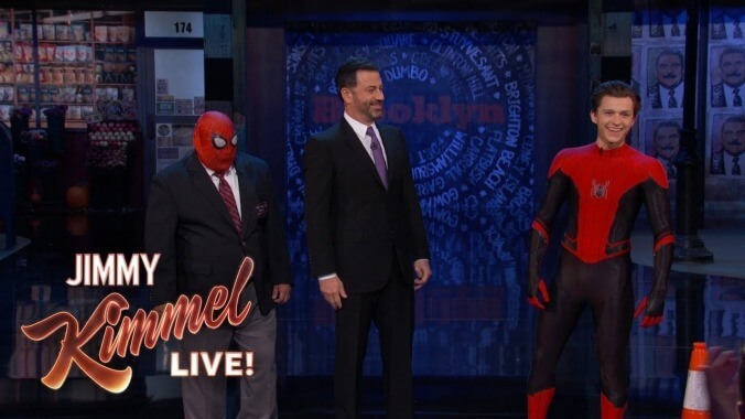 Tom Holland unveils his new Spider-Man suit, is a walking spoiler on Jimmy Kimmel Live!