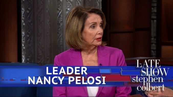 Nancy Pelosi predicts a big Democratic midterms win, making Stephen Colbert sweat