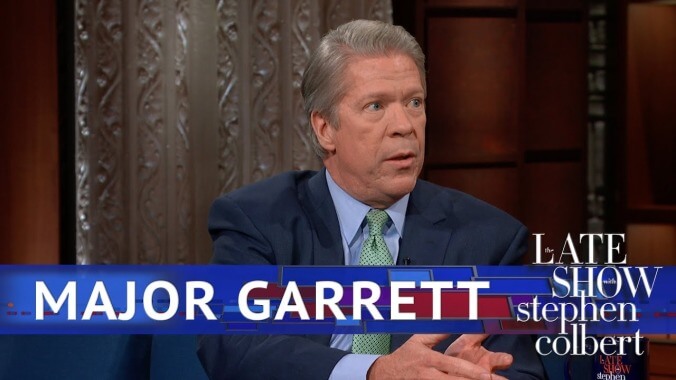 Stephen Colbert asks CBS' Major Garrett about being on the floor for Trump's presser meltdown