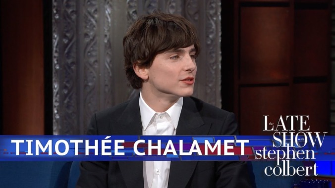 Timothée Chalamet breaks it to Stephen Colbert that Steve Carell is now an internet "sex icon"