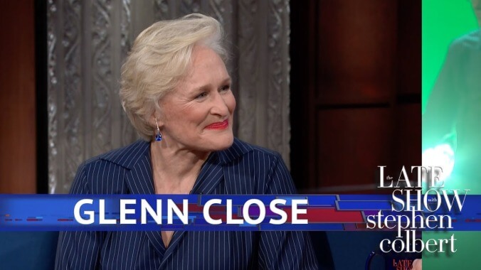 The Wife's Glenn Close shows Stephen Colbert that words are for wimps in a silent acting showcase