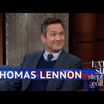 On The Late Show, Thomas Lennon shows clips from his first novel—wait, what? 
