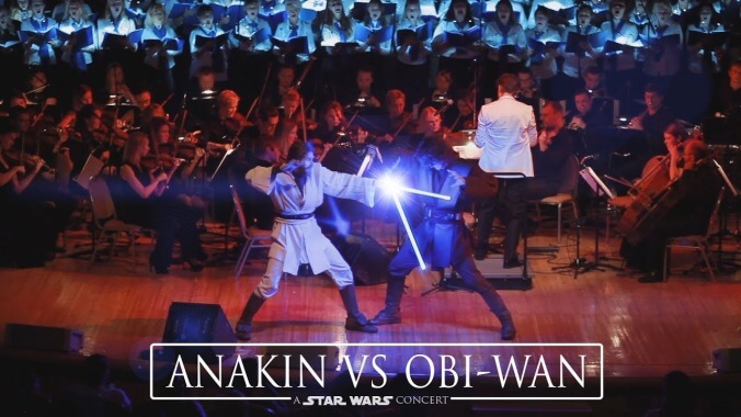 Watch Anakin and Obi-Wan’s
lightsaber duel reenacted in front of a massive orchestra