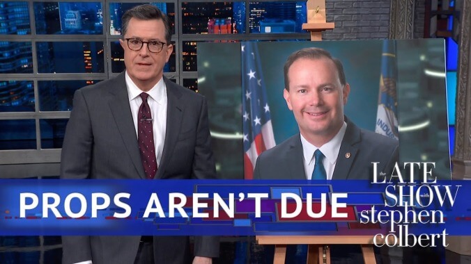 Stephen Colbert outdoes Mike Lee with his own GOP prop comedy