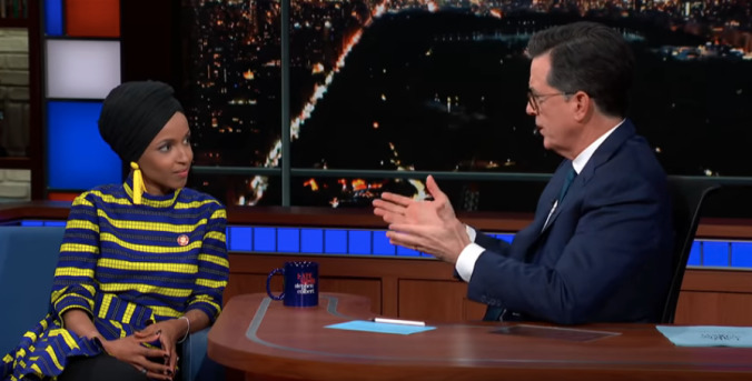 Rep. Ilhan Omar calls out Fox News, telling Stephen Colbert she's in Congress to make "good trouble"